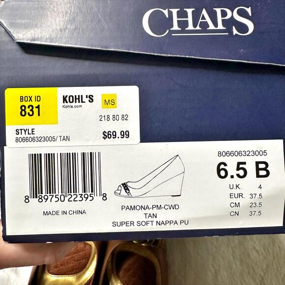 IOB Chaps Pamona Open Toe Slip On Wedges Tan Women’s 6.5B - Picture 7 of 11